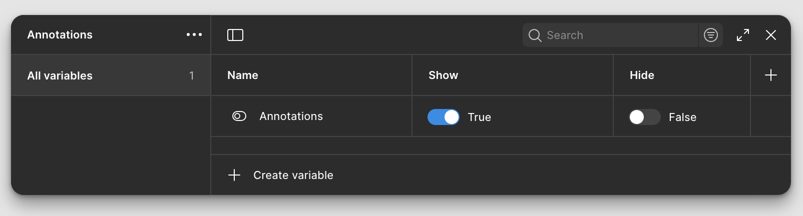 Boolean variables to turn on or off annotations